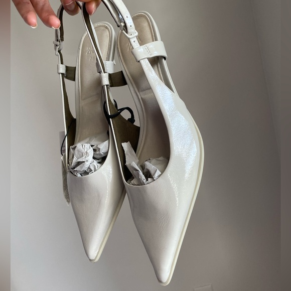 Last one 🚨Zara Gray Bone Cream Slingback Kitten Heels Pointed toe foam sole NWT - Picture 10 of 15